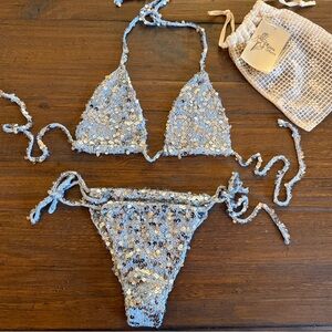 Handknit sparkling cotton bikini
